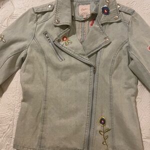 Candie's Light Green Embroidered Jean Jacket